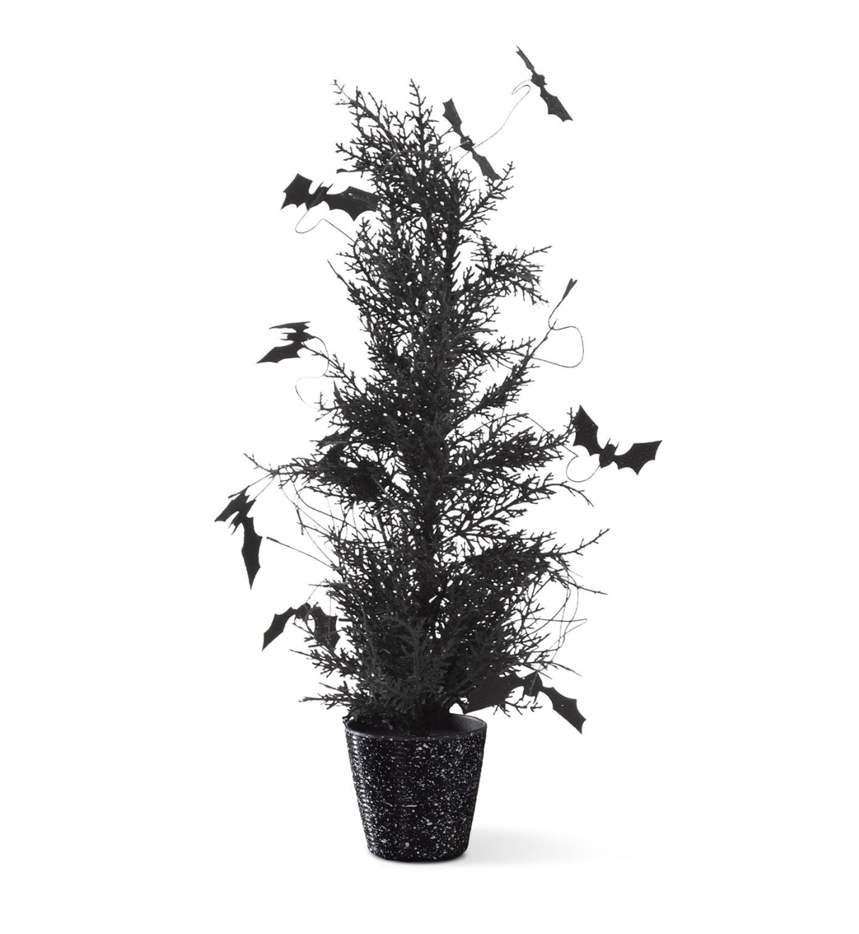 23" Black with Purple Glitter Pine & Bat Potted Tree