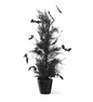 23" Black with Purple Glitter Pine & Bat Potted Tree