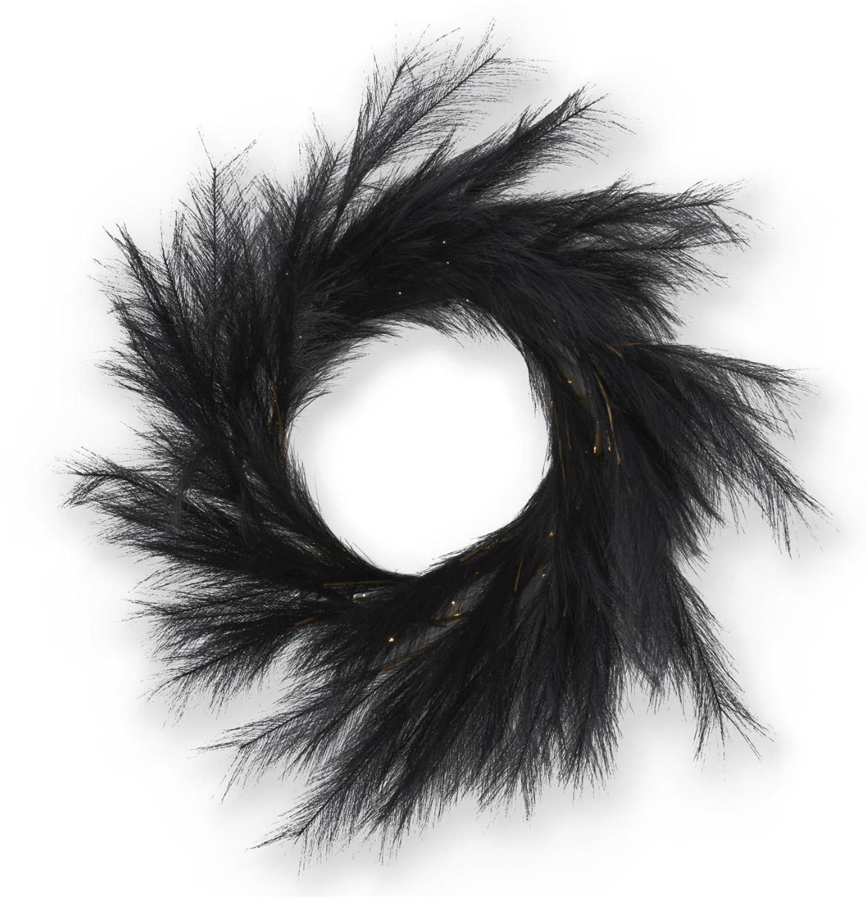 27" LED Black Pampas Grass Wreath with Timer