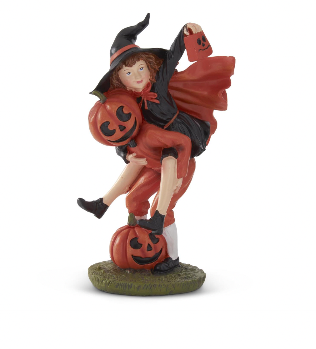7.5" Resin Halloween Girl & Pumpkin Boy