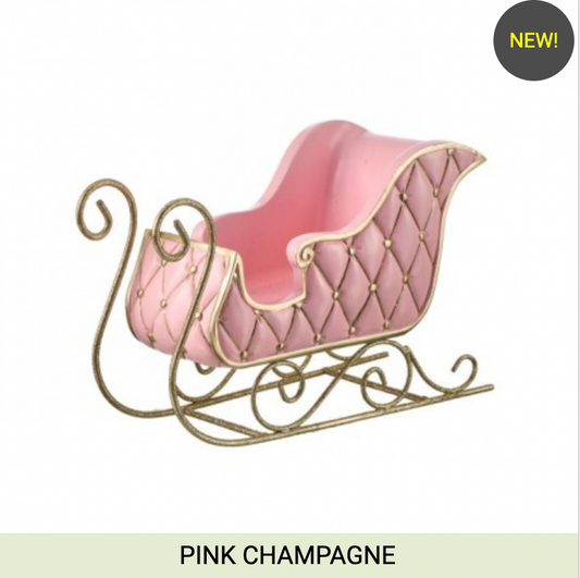 Santa's Sweet Shoppe Collection - 12" PINK RESIN QUILTED SLEIGH
