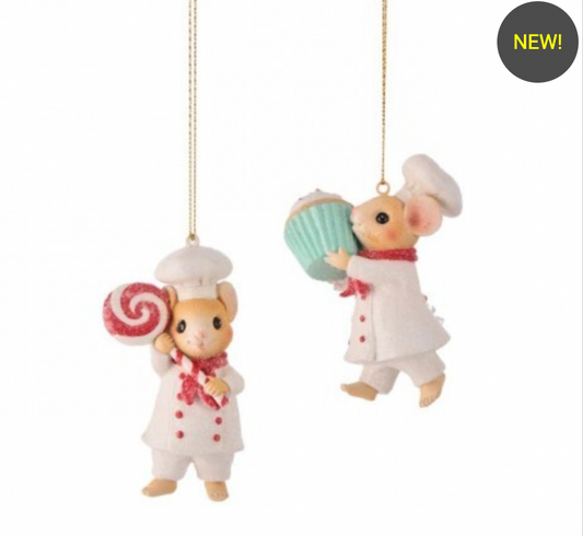 4" SUGAR/SPICE MICE ORNAMENT - SET OF 2