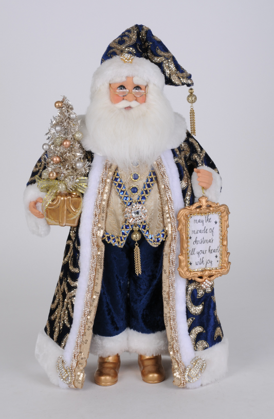 19" Lighted Midnight Blue Santa