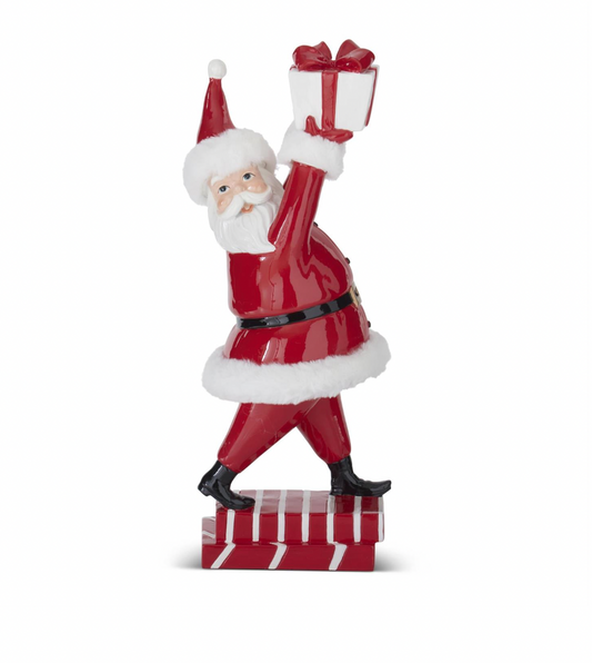 16.5" Glossy Red Resin Santa Holding Gift