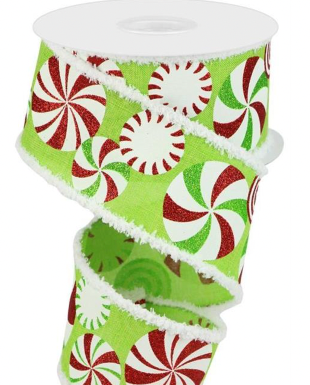 2.5"X10YD BOLD PEPPERMINTS ON ROYAL BURLAP WITH SNOWDRIFT RIBBON