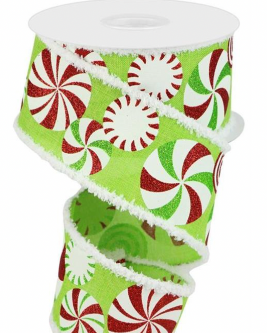 2.5"X10YD BOLD PEPPERMINTS ON ROYAL BURLAP WITH SNOWDRIFT RIBBON