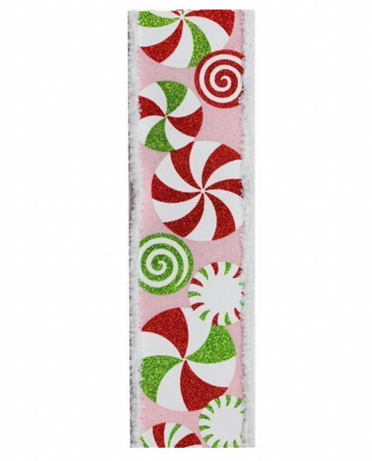 2.5"X10YD BOLD PEPPERMINTS ON ROYAL BURLAP WITH SNOWDRIFT RIBBON