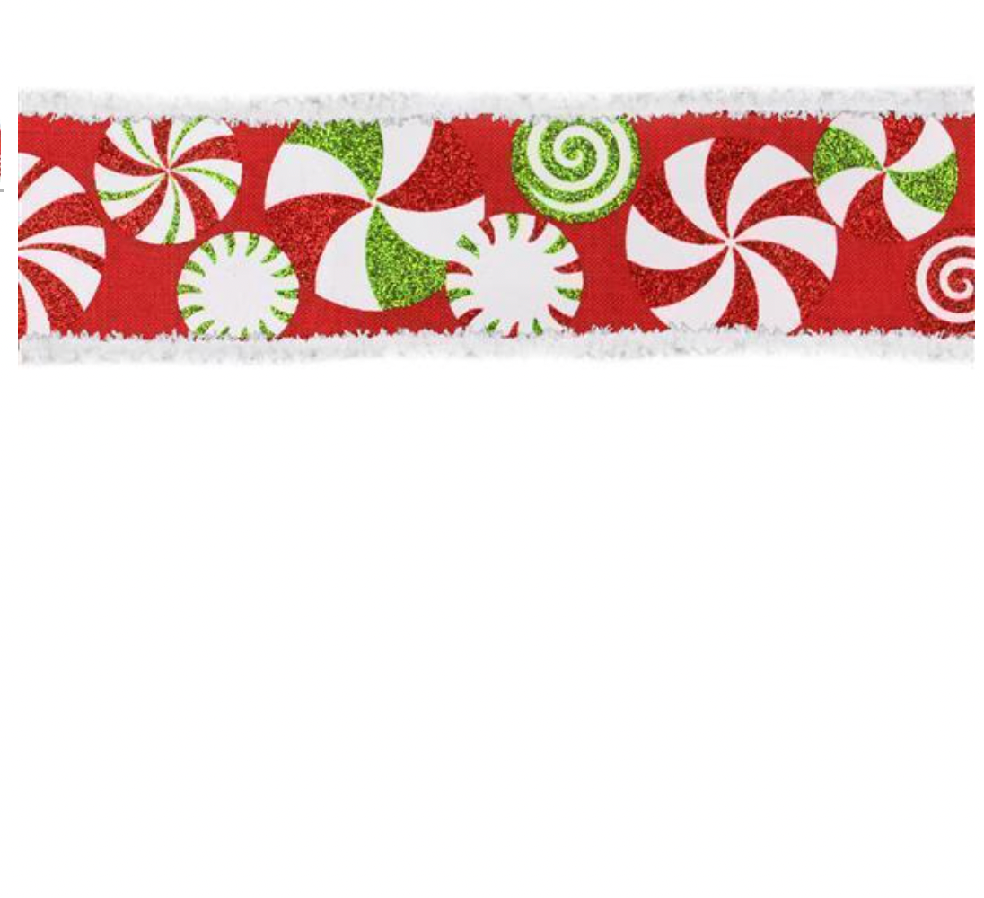 2.5"X10YD BOLD PEPPERMINTS ON ROYAL BURLAP WITH SNOWDRIFT RIBBON