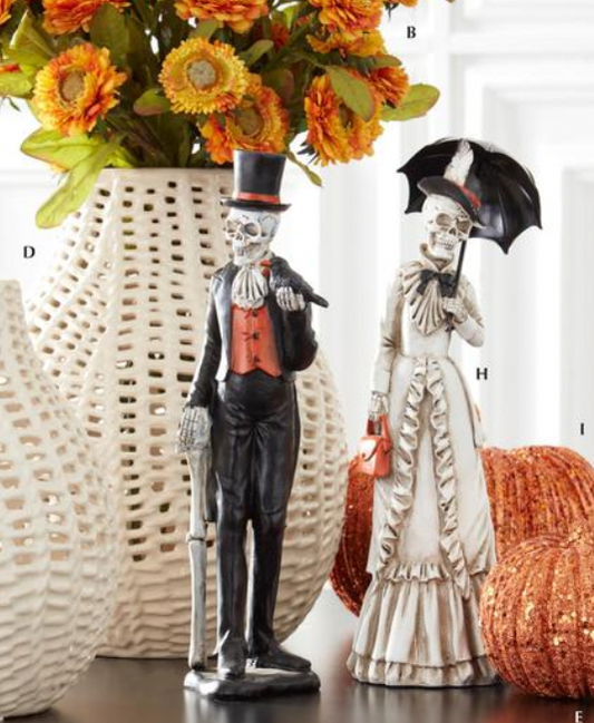 13" Resin Skeleton Man & Lady SET OF 2