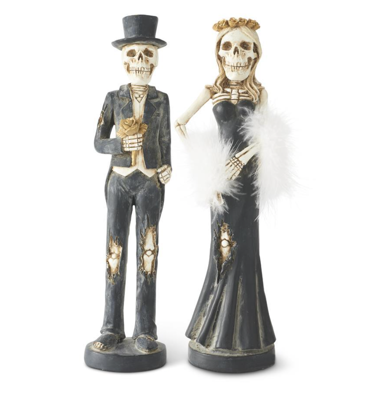 18" Resin Skeleton Lady & Man Taper Candlesticks