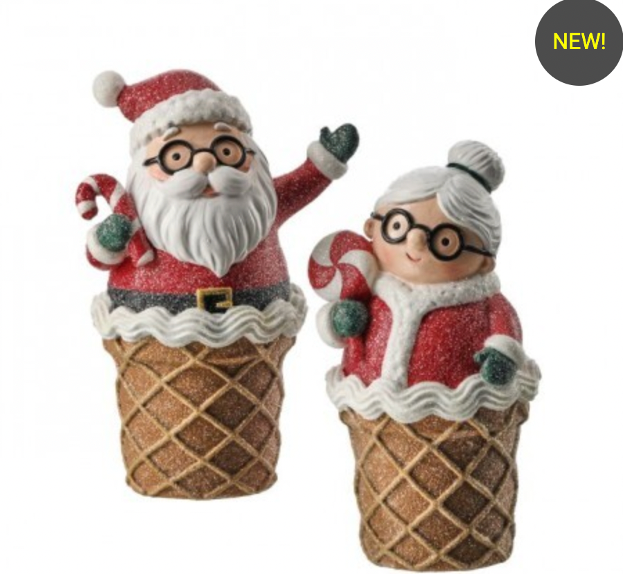 6" SANTA & MRS.CLAUS I CREAM CONE - SET OF 2