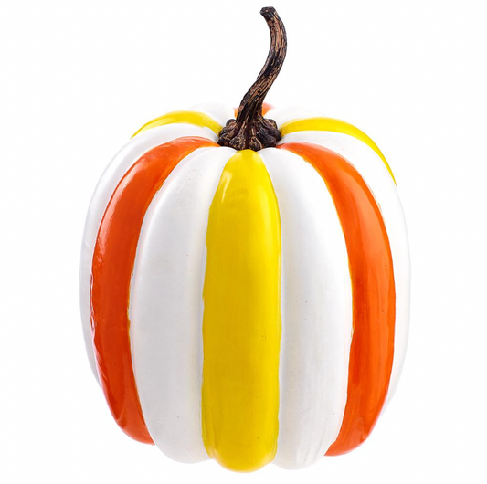 Halloween Carnival - 10.75" Resin Candy Corn Stripe Pumpkin Orange Yellow