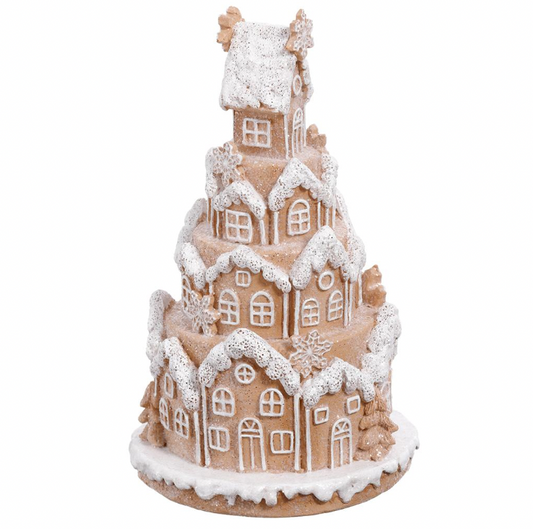 9" Snowed Gingerbread House Brown White