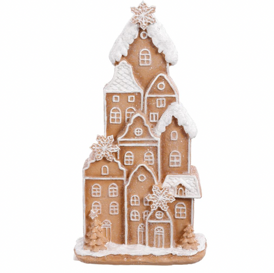 8" Snowed Gingerbread House Brown White