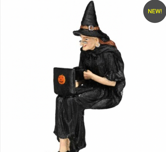 12" RESIN WITCH SITTER With LAPTOP