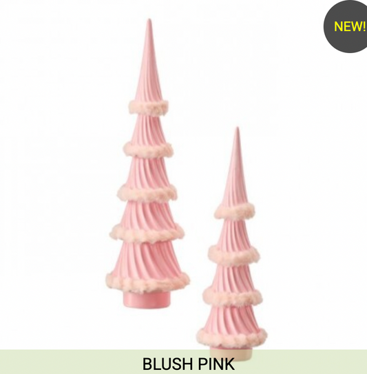 Santa's Sweet Shoppe Collection - 15 ^ 17" RESIN With FUR TRIM FRENCH TREE - SET OF 2