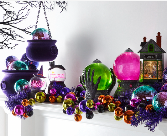 Halloween Carnival - 10" & 7.5" BLACK FLOCKED CAULDRONS - SET OF 2