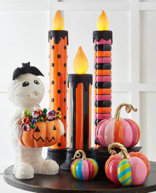 Halloween Carnival - 10.5" PINK AND ORANGE STRIPE PUMPKIN
