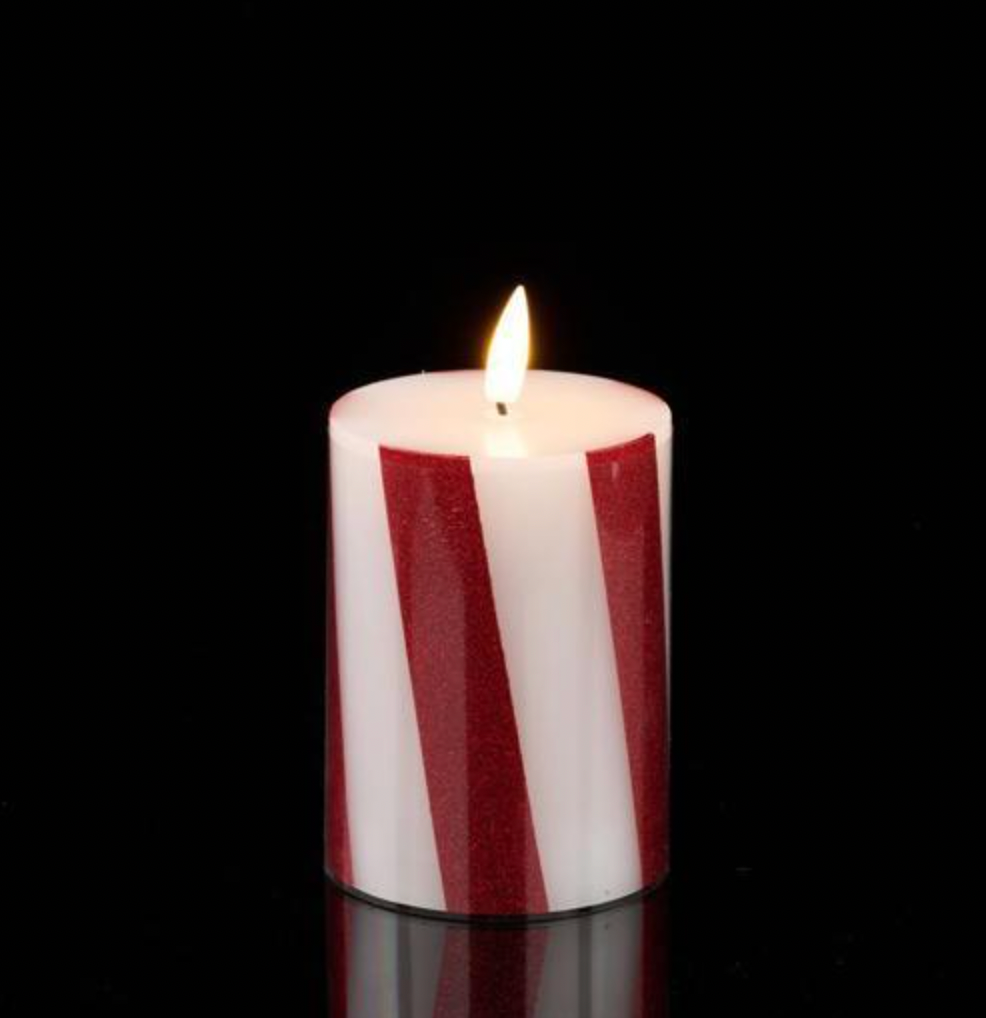 Candy Cane Lane - 4"H FLAMELESS CANDY CANE CANDLE RED/WHITE LED