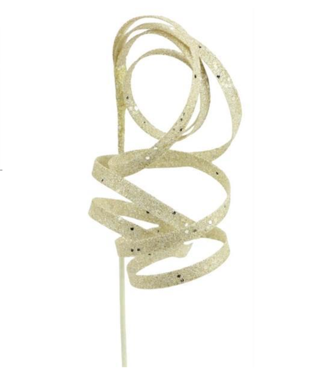 Christmas Carousel Collection - 23.5"L CURLY GLITTER RIBBON PICK IVORY/GOLD