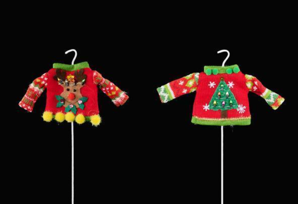Christmas Carousel Collection - 8"W UGLY SWEATER ON HANGER PICK - SET OF 2