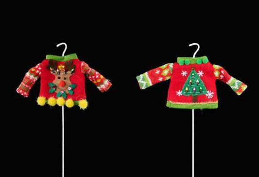 Christmas Carousel Collection - 8"W UGLY SWEATER ON HANGER PICK - SET OF 2