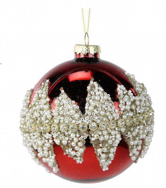 Christmas Carousel Collection - 4" GLASS BALL WITH RHINESTONES RED