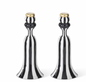 ROYAL COURT - 10" Black & White Striped Ceramic Taper Candleholders - SET OF 2