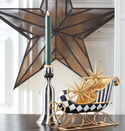 ROYAL COURT - 10" Black & White Striped Ceramic Taper Candleholders - SET OF 2