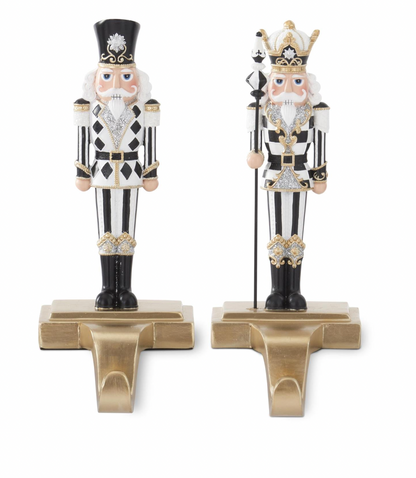 ROYAL COURT - 10" Black & White Harlequin Check Nutcracker Stocking Holders - SET OF 2