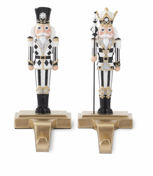ROYAL COURT - 10" Black & White Harlequin Check Nutcracker Stocking Holders - SET OF 2