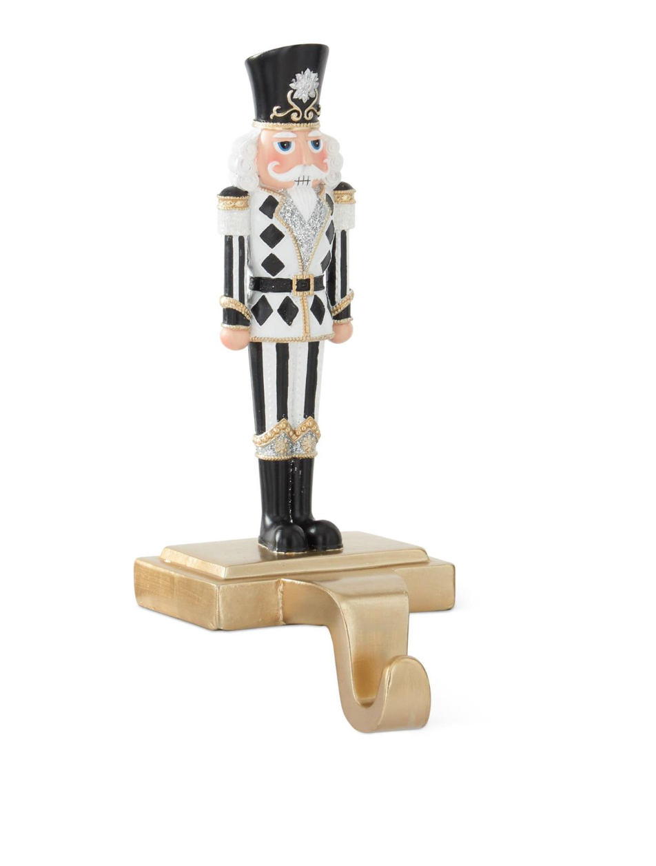 ROYAL COURT - 10" Black & White Harlequin Check Nutcracker Stocking Holders - SET OF 2