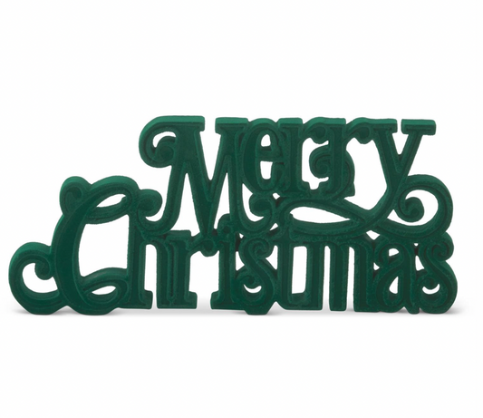 ROYAL COURT - 11.5" Green Velvet Resin Merry Christmas Cutout Tabletop