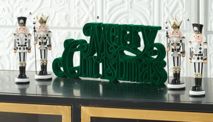 ROYAL COURT - 11.5" Green Velvet Resin Merry Christmas Cutout Tabletop