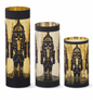 ROYAL COURT -  Black Glass LED Nutcracker Cylinder Lanterns w/Timer - SET OF 3