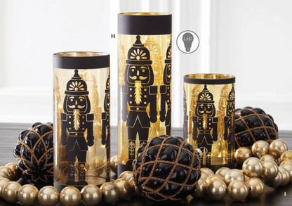 ROYAL COURT -  Black Glass LED Nutcracker Cylinder Lanterns w/Timer - SET OF 3