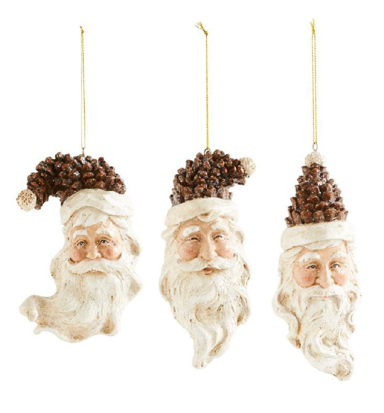 Christmas Carousel Collection - 5.5" Pinecone Santa Head Ornaments - SET OF 3