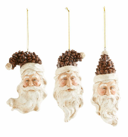 Christmas Carousel Collection - 5.5" Pinecone Santa Head Ornaments - SET OF 3