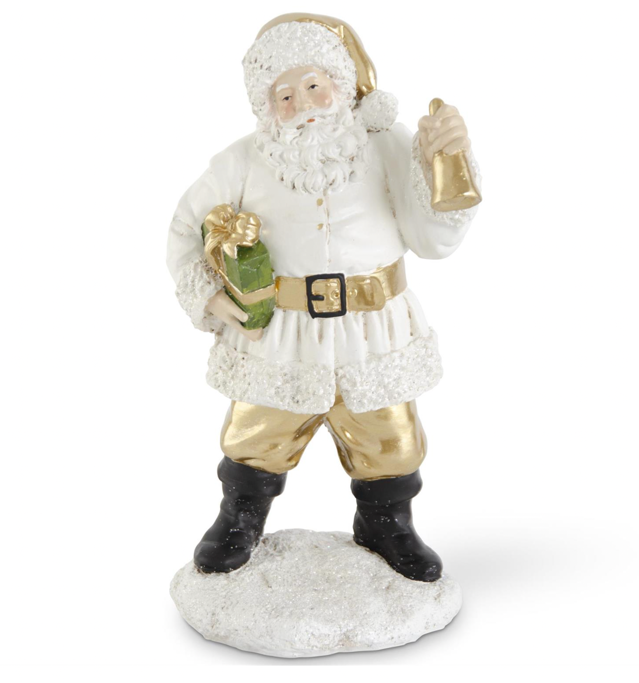 ROYAL COURT - 12.25" White & Gold Resin Santa w/Package & Bell