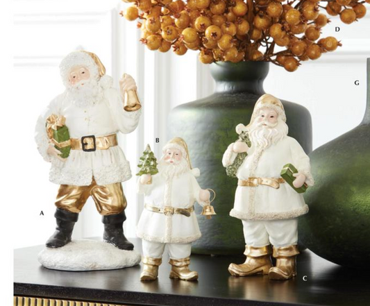 ROYAL COURT - 9" White & Gold Resin Santa w/Wreath & Package