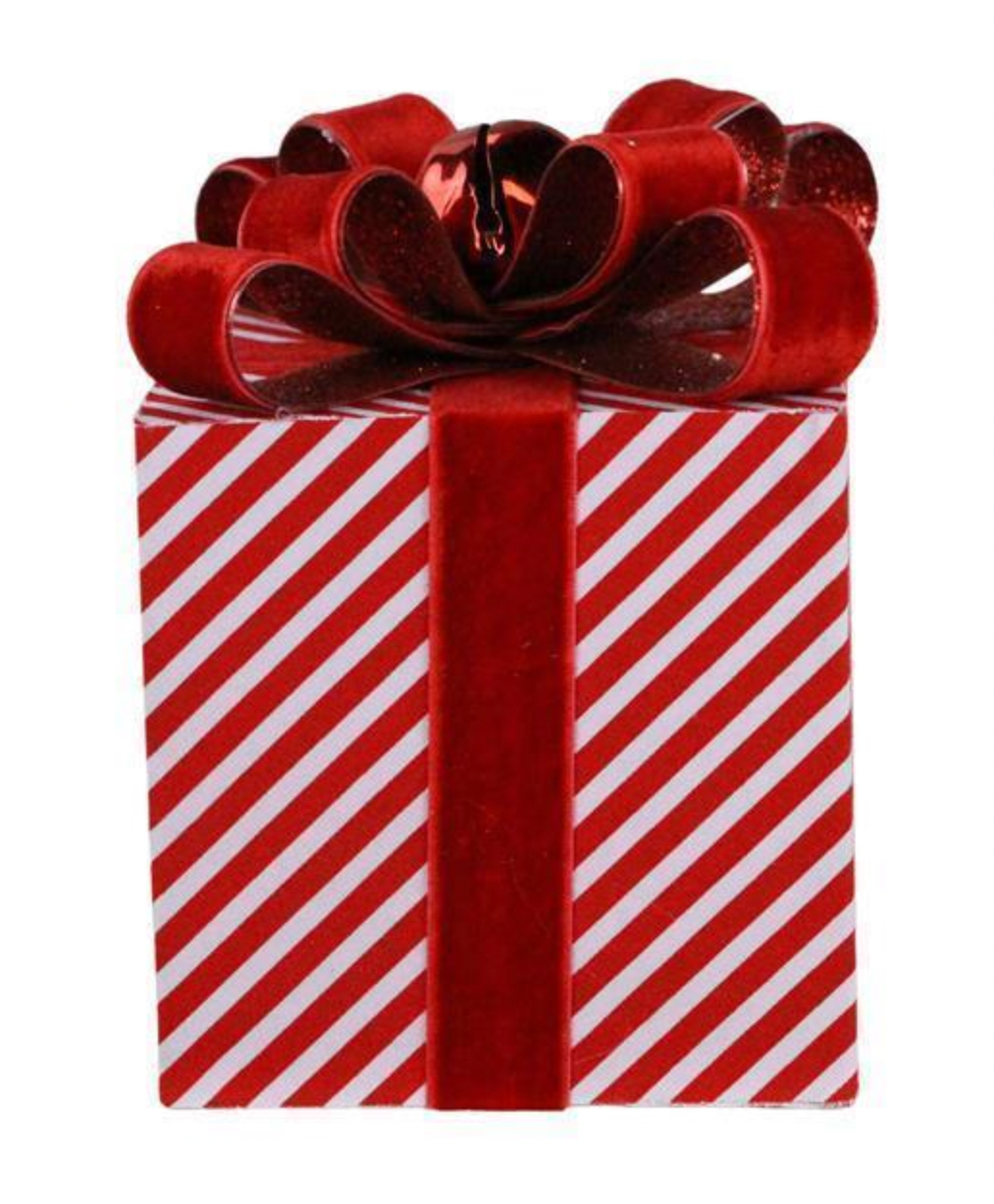 Candy Cane Lane - 6.75"H TABLE TOP WRAPPED PRESENT RED/WHITE