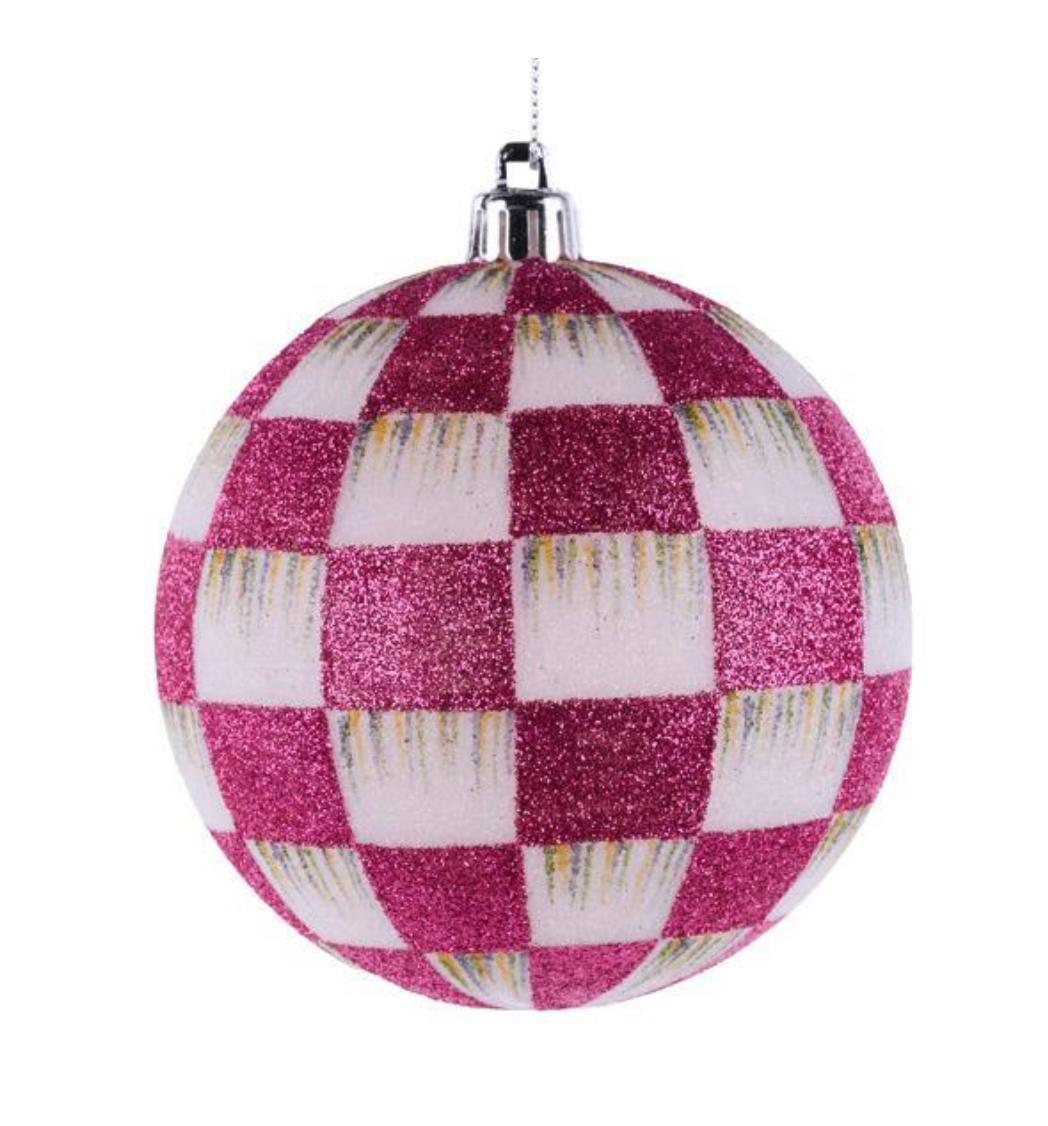CHECK GLITTER ORNAMENT HOT PINK & WHITE