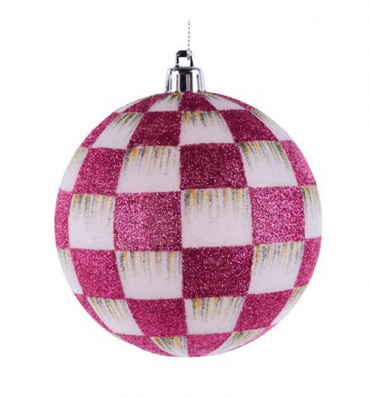 CHECK GLITTER ORNAMENT HOT PINK & WHITE
