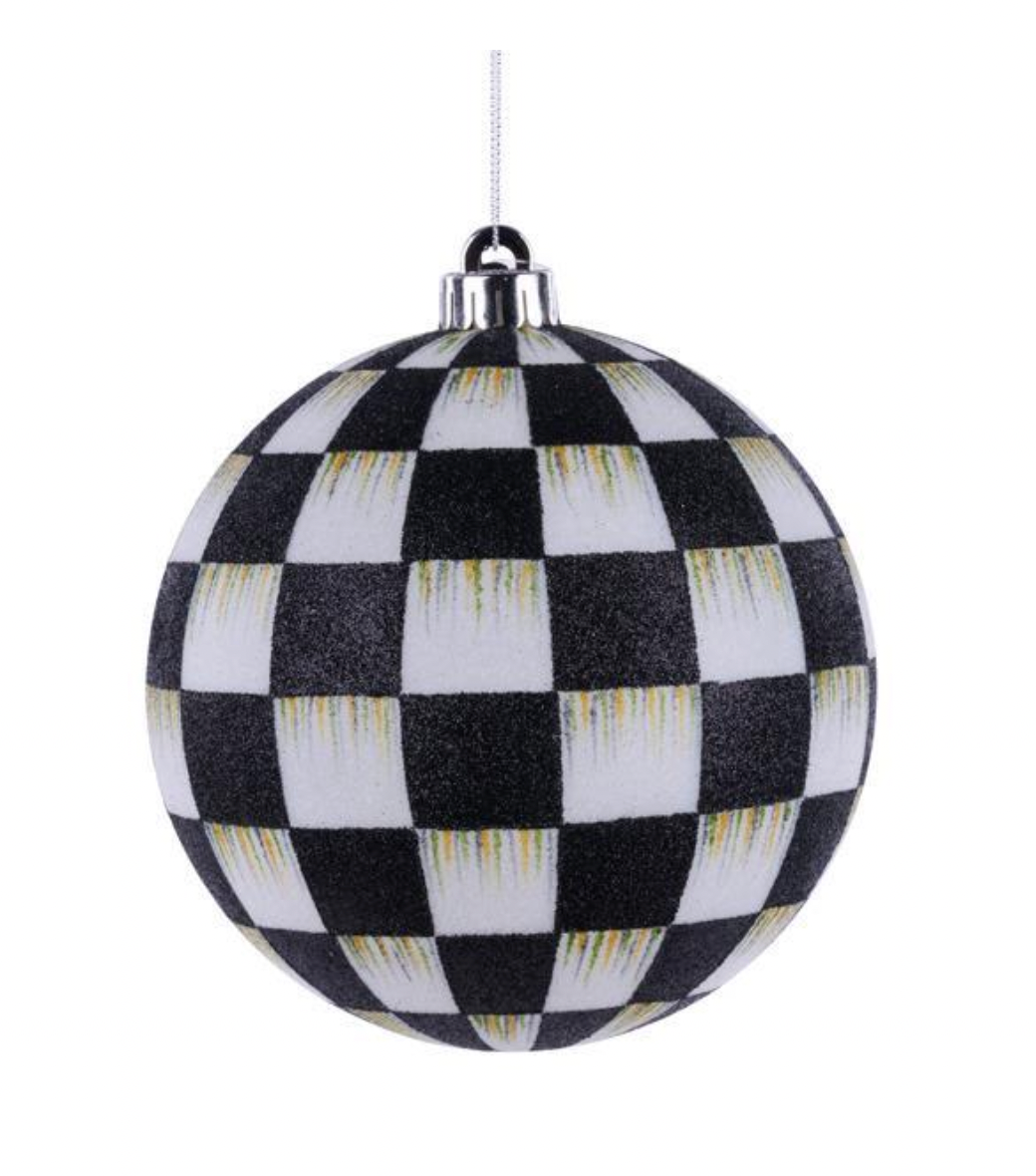 CHECK GLITTER ORNAMENT HOT PINK & WHITE