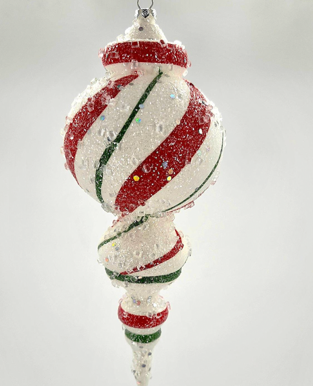 Candy Cane Lane - 10" BEADED STRIPED FINIAL ORNAMENT