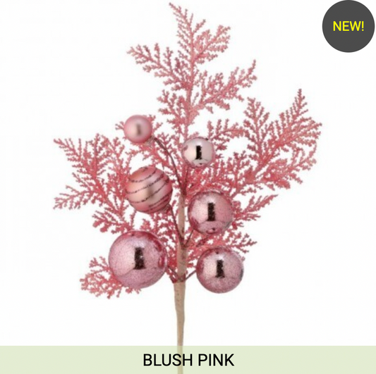 Santa's Sweet Shoppe Collection - 15" GLITTER BALL METALLIC CEDAR SPRAY