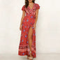 Womens Wrap Style V Neck Floral Maxi Dress