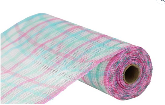 10.25" x 10yd Faux Jute Check Mesh Blue Mint Pink White