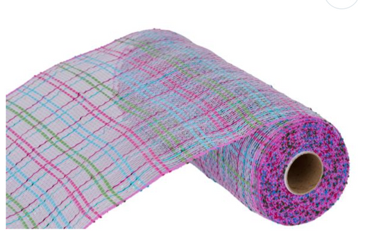 10"X10YD VERTICAL FOIL PLAID MESH LAV/HT PNK/TURQ/LIME/IRID