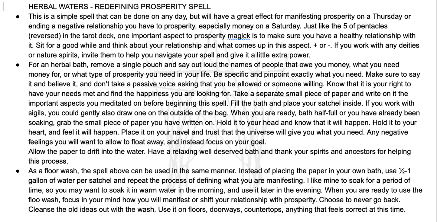Herbal Waters - Floor Wash, Herbal Bath, Spell Kits - Redefining Prosperity